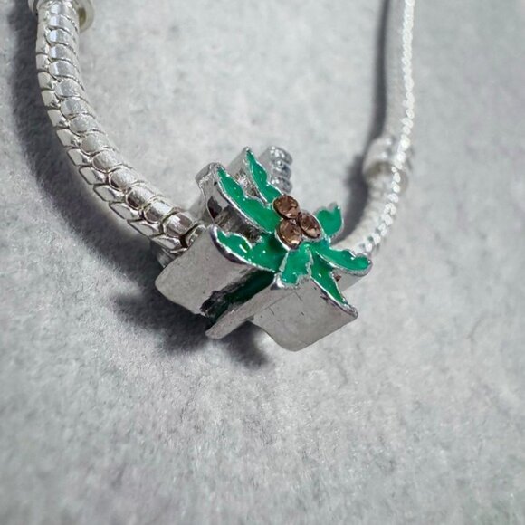 Silver Tone Palm Tree Charm Bracelet Enamel Green Coconuts Rhinestones Women - Picture 9 of 9